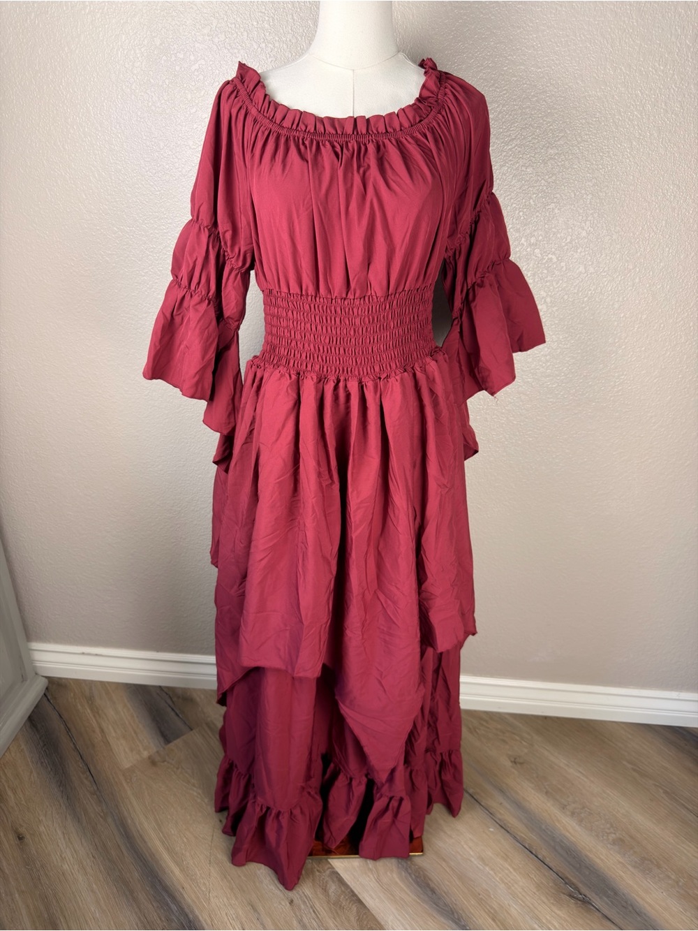 NWOT Burgundy Renaissance Dress Medieval Costume Victorian Peasant Gothic, L XL - Picture 3 of 10
